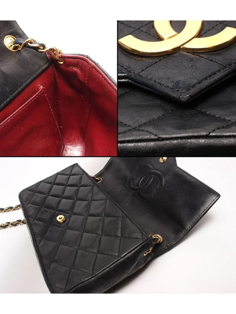 Chanel Chain Shoulder Bag Gold Single Flap Jumbo CC Logo Quilted